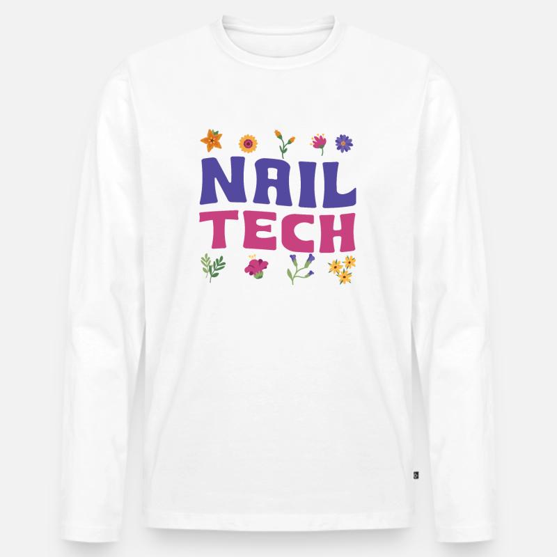 Nageltechnikerin Blumen Nagelstudio - Männer Premium Bio Langarmshirt - Weiß