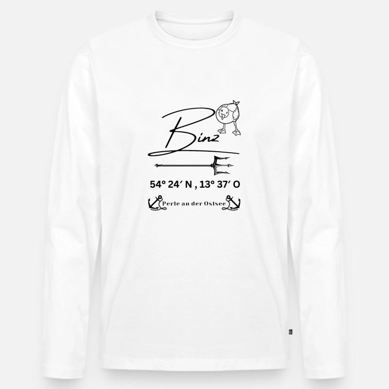 Binz-Möwe-Anker-Ostsee-Koordinaten - Männer Premium Bio Langarmshirt - Weiß