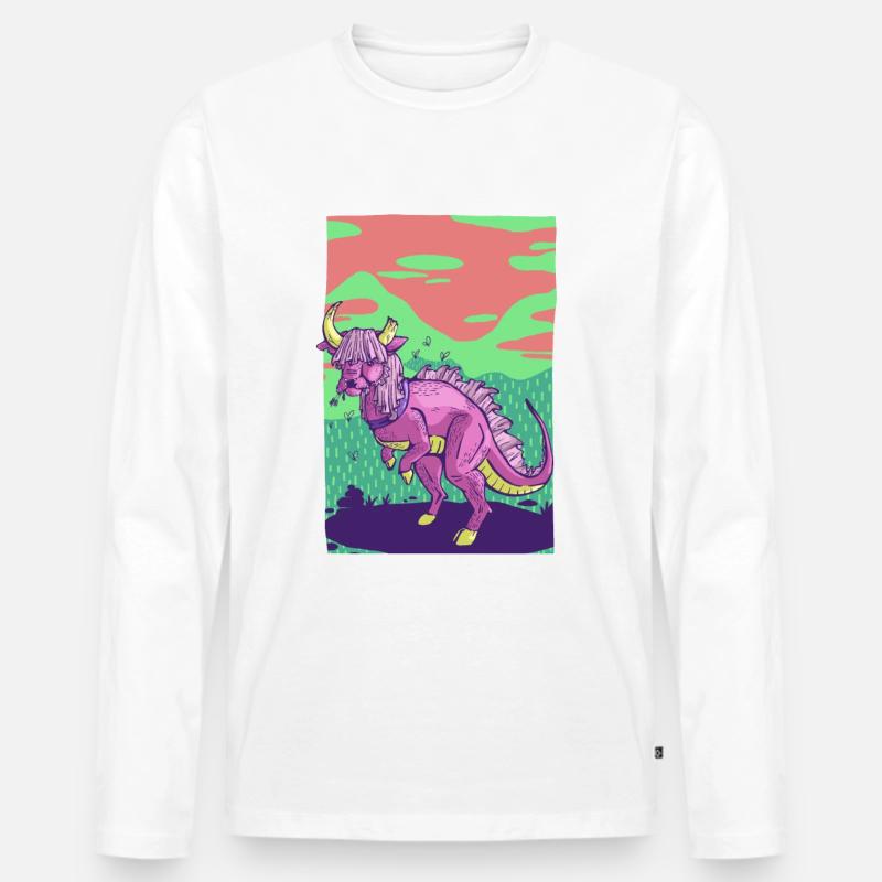 Jurassic Cow - Männer Premium Bio Langarmshirt - Weiß