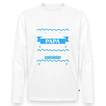 Pas facile meilleur papa cuisinier, fête des pères - T-shirt manches longues Premium bio Homme - blanc - Devant - Nico (187cm)