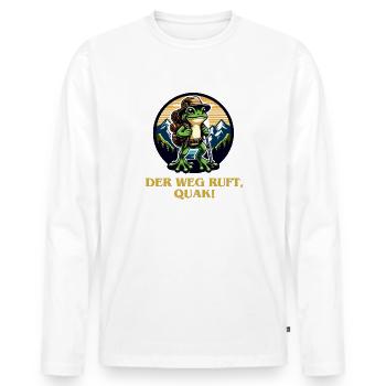 Der Weg ruft Frosch Wanderlust Design - Männer Premium Bio Langarmshirt - Weiß - Vorne - Nico (187cm)