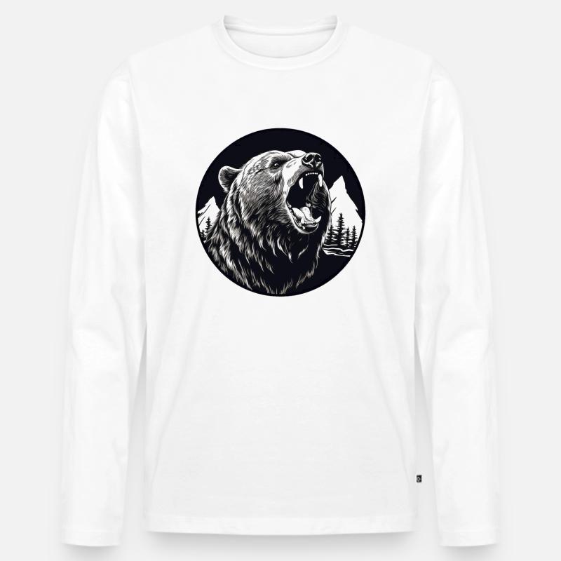 Grizzly Bär - Männer Premium Bio Langarmshirt - Weiß