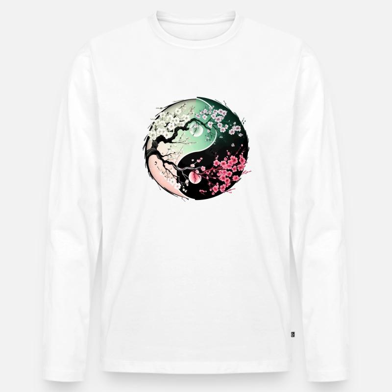sakura yin yang - Männer Premium Bio Langarmshirt - Weiß
