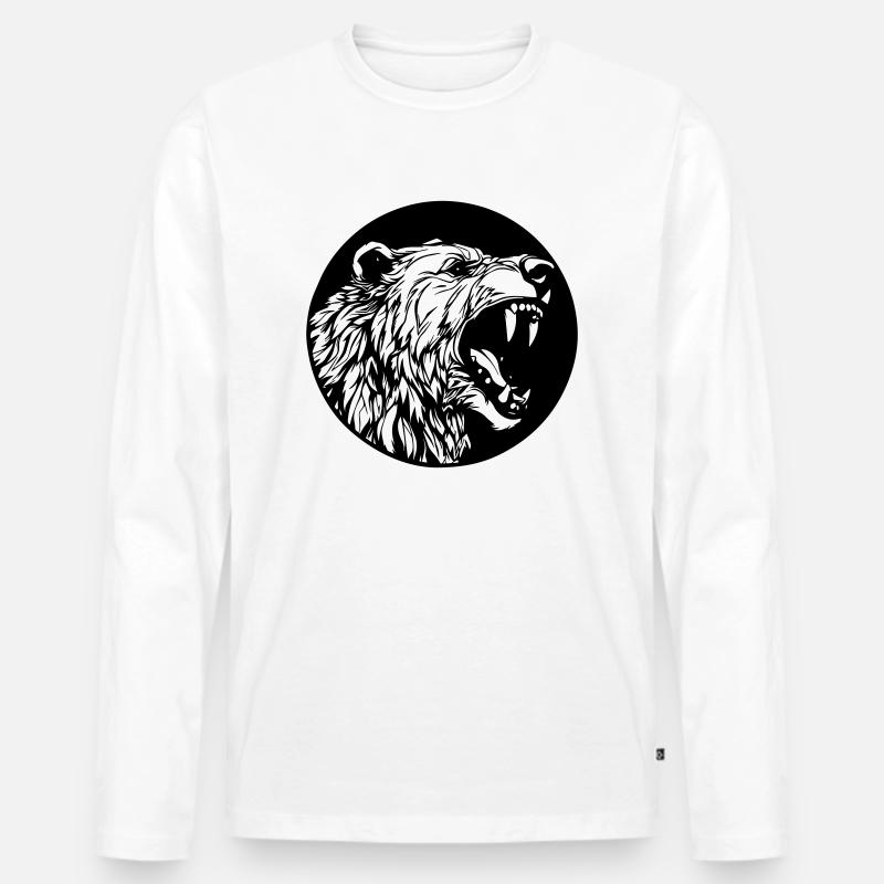 Grizzly Bär - Männer Premium Bio Langarmshirt - Weiß