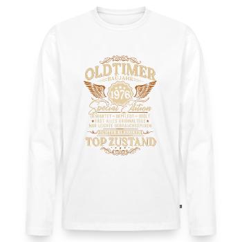 Oldtimer Baujahr 1976 Jahrgang Geburtstag Geschenk - Männer Premium Bio Langarmshirt - Weiß - Vorne - Nico (187cm)
