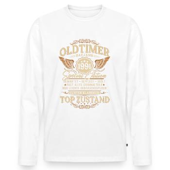 Oldtimer Baujahr 1991 Jahrgang Geburtstag Geschenk - Männer Premium Bio Langarmshirt - Weiß - Vorne - Nico (187cm)