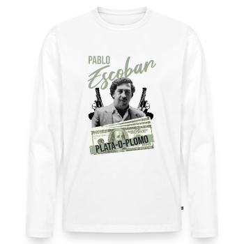 Pablo Escobar "Plata o plomo" - Männer Premium Bio Langarmshirt - Weiß - Vorne - Nico (187cm)
