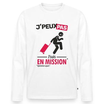 J'peux pas, j'suis en mission homme - T-shirt manches longues Premium bio Homme - blanc - Devant - Nico (187cm)