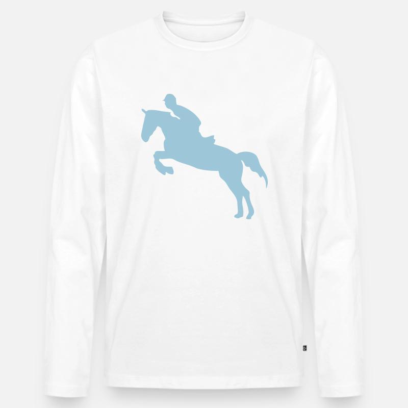 Springpferd 3 Hindernis Pferdespringen - Männer Premium Bio Langarmshirt - Weiß