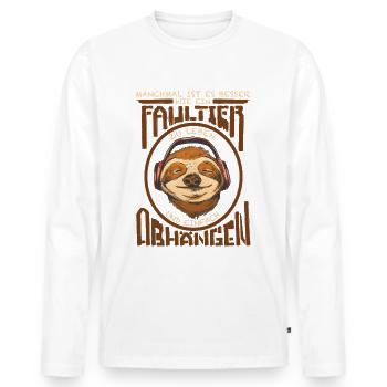 Faultier Lifestyle, Abhängen - Männer Premium Bio Langarmshirt - Weiß - Vorne - Nico (187cm)