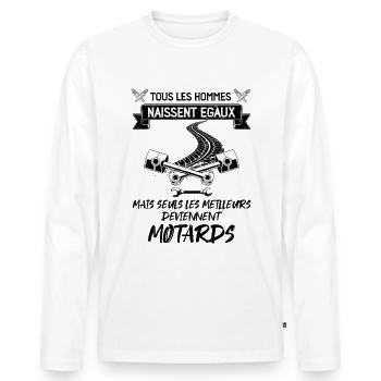 Motard humour moto - T-shirt manches longues Premium bio Homme - blanc - Devant - Nico (187cm)