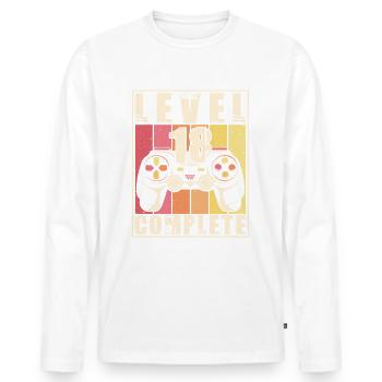 18e anniversaire Niveau 18 Cadeau complet 18 ans - T-shirt manches longues Premium bio Homme - blanc - Devant - Nico (187cm)