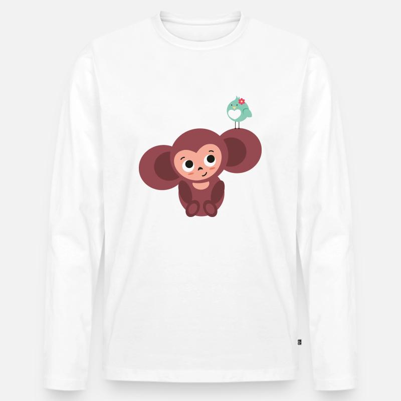 kleiner Affe mit Vogel - Männer Premium Bio Langarmshirt - Weiß