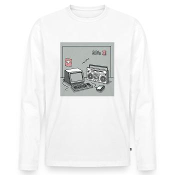 90er Kultobjekte : Walkman, Computer und Co. - Männer Premium Bio Langarmshirt - Weiß - Vorne - Nico (187cm)
