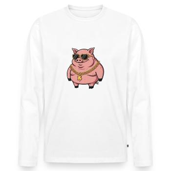 Fat pig with gold chain and sunglasses - Men's Premium Organic Long Sleeve Shirt - white - Front - Nico (187cm)
