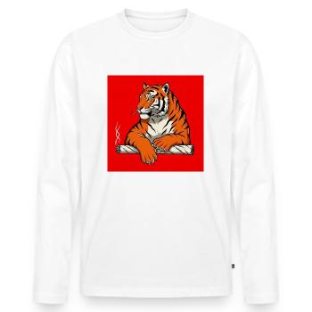 Rauchender Tiger - Comic Vibes - Männer Premium Bio Langarmshirt - Weiß - Vorne - Nico (187cm)