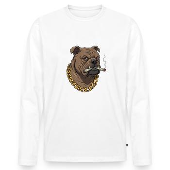 Drôle de chien avec chaîne en or et cigarette - T-shirt manches longues Premium bio Homme - blanc - Devant - Nico (187cm)