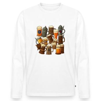 La chope à bière : la tradition de trinquer - T-shirt manches longues Premium bio Homme - blanc - Devant - Nico (187cm)