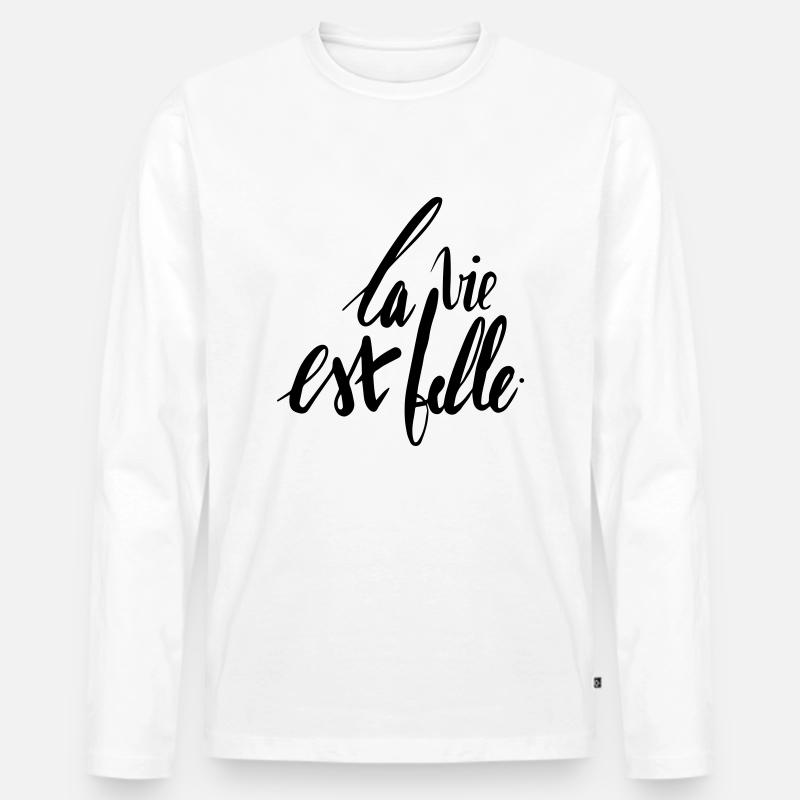 DAS LEBEN IST WUNDERSCHOEN - Männer Premium Bio Langarmshirt - Weiß