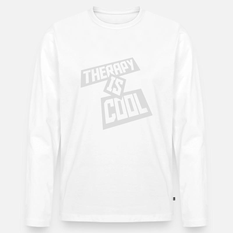 therapy is cool Zitat - Männer Premium Bio Langarmshirt - Weiß