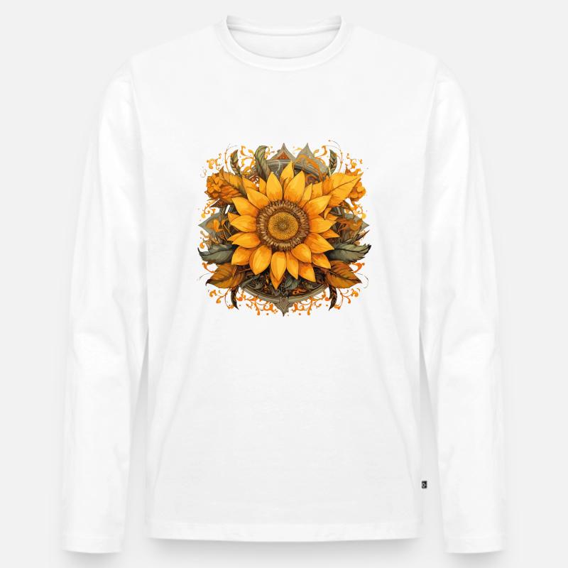Mandala girasole abbellimenti floreali - Maglia a manica lunga ecologica premium da uomo - bianco