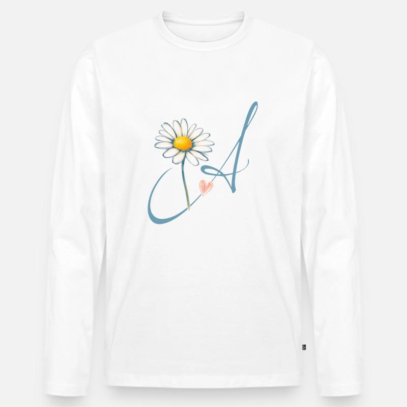 Buchstabe A Gänseblümchen Herz - Männer Premium Bio Langarmshirt - Weiß