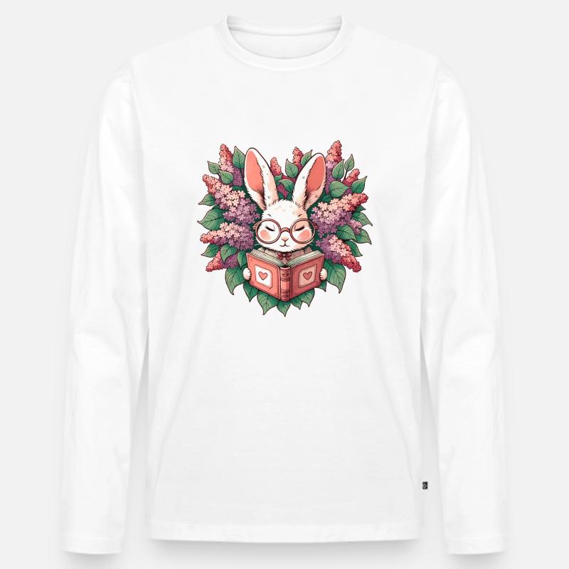 Lesender Hase - Männer Premium Bio Langarmshirt - Weiß