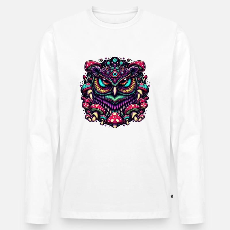 Psychedelische Eule - Männer Premium Bio Langarmshirt - Weiß