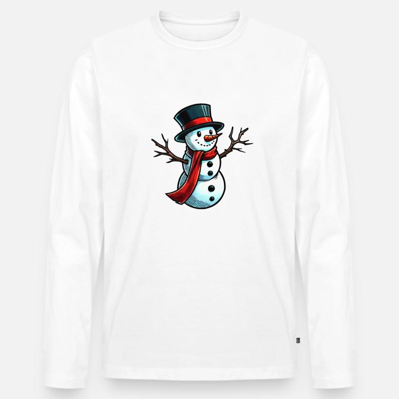 Schneemann - Männer Premium Bio Langarmshirt - Weiß