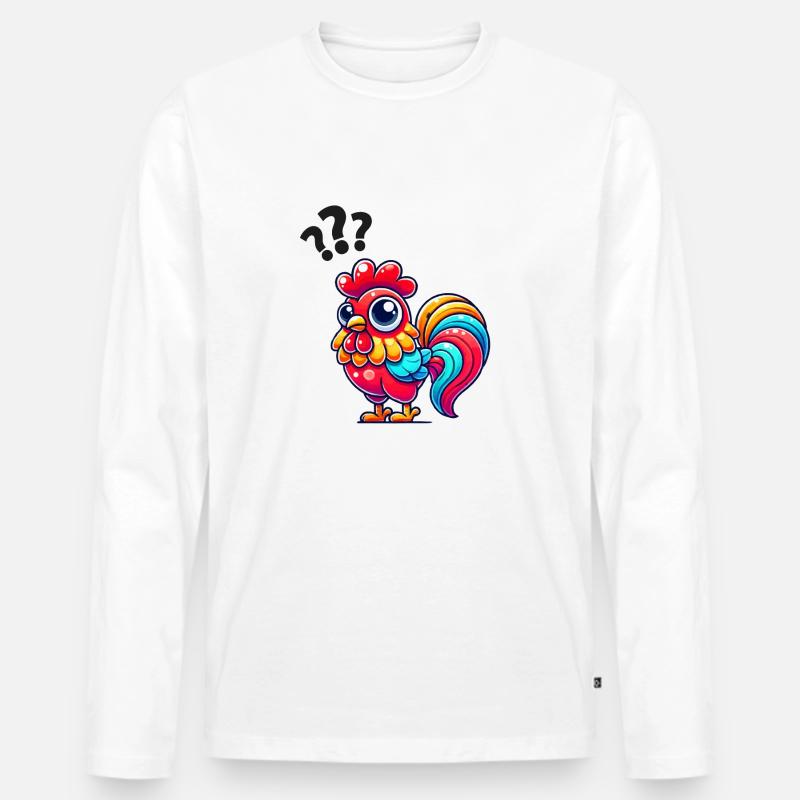 hahn gockel fragezeichen - Männer Premium Bio Langarmshirt - Weiß
