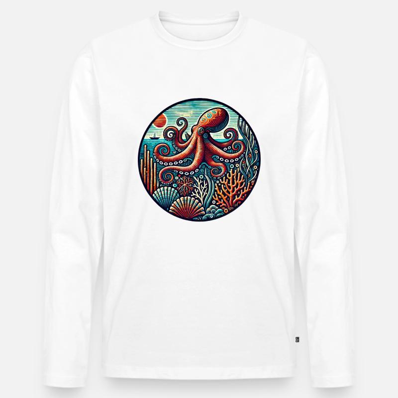 Krake - Männer Premium Bio Langarmshirt - Weiß