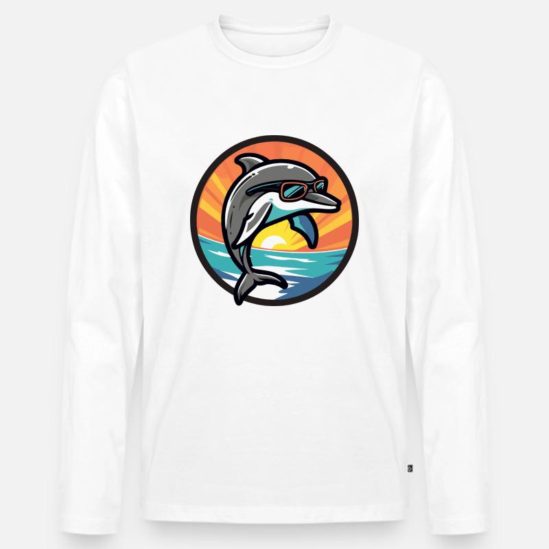 Delfin Cool Comic - Männer Premium Bio Langarmshirt - Weiß