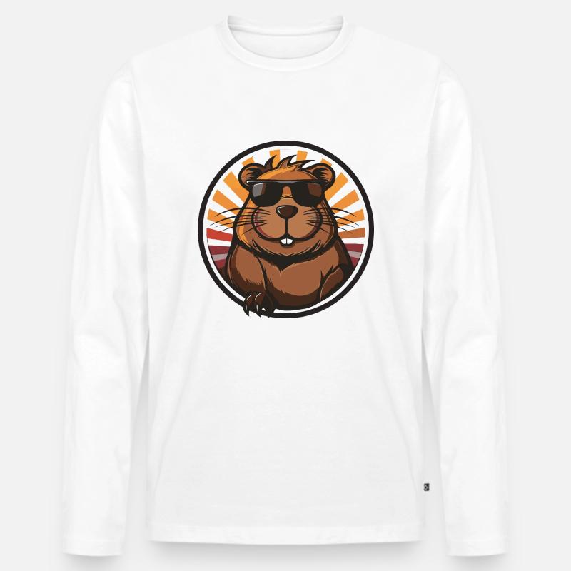 Biber Comic - Männer Premium Bio Langarmshirt - Weiß