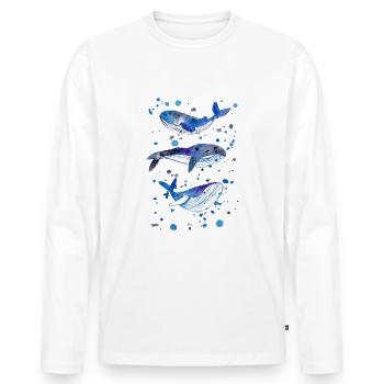 Trois baleines dans la mer sous l & # 39; eau - T-shirt manches longues Premium bio Homme - blanc - Devant - Nico (187cm)