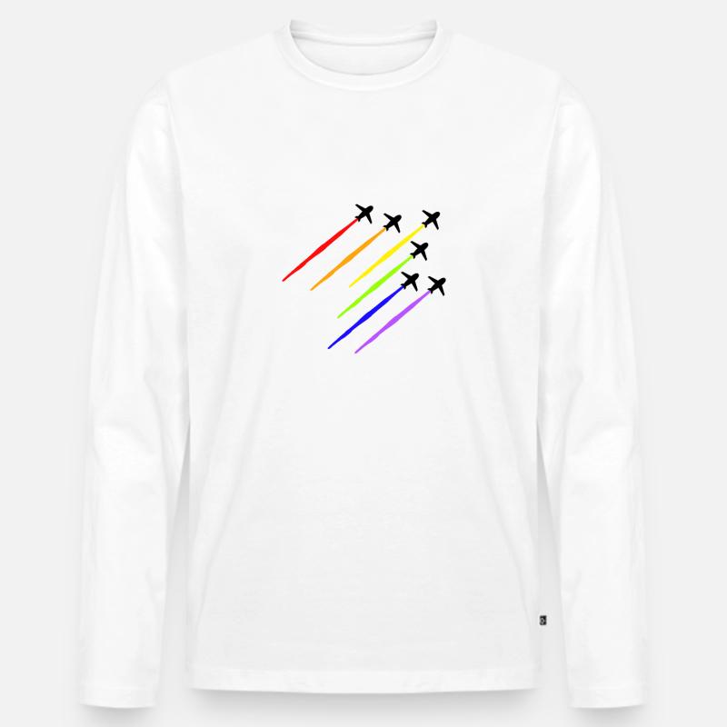 Regenbogen Flugzeug - Männer Premium Bio Langarmshirt - Weiß