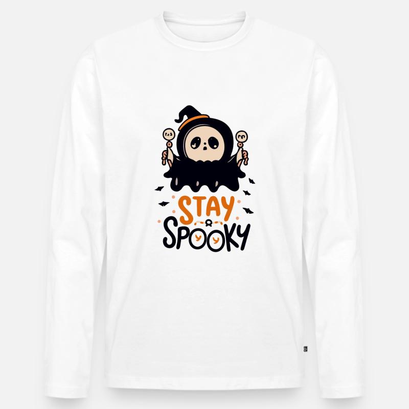 Bleib gruseliger Halloween-Geist - Männer Premium Bio Langarmshirt - Weiß