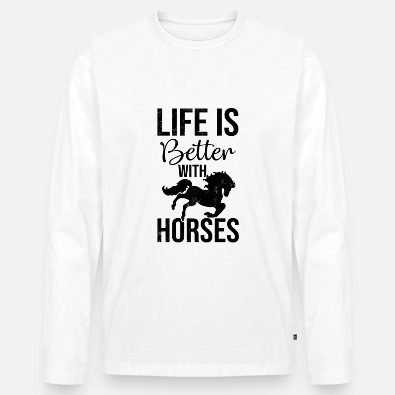Pferde - Männer Premium Bio Langarmshirt - Weiß
