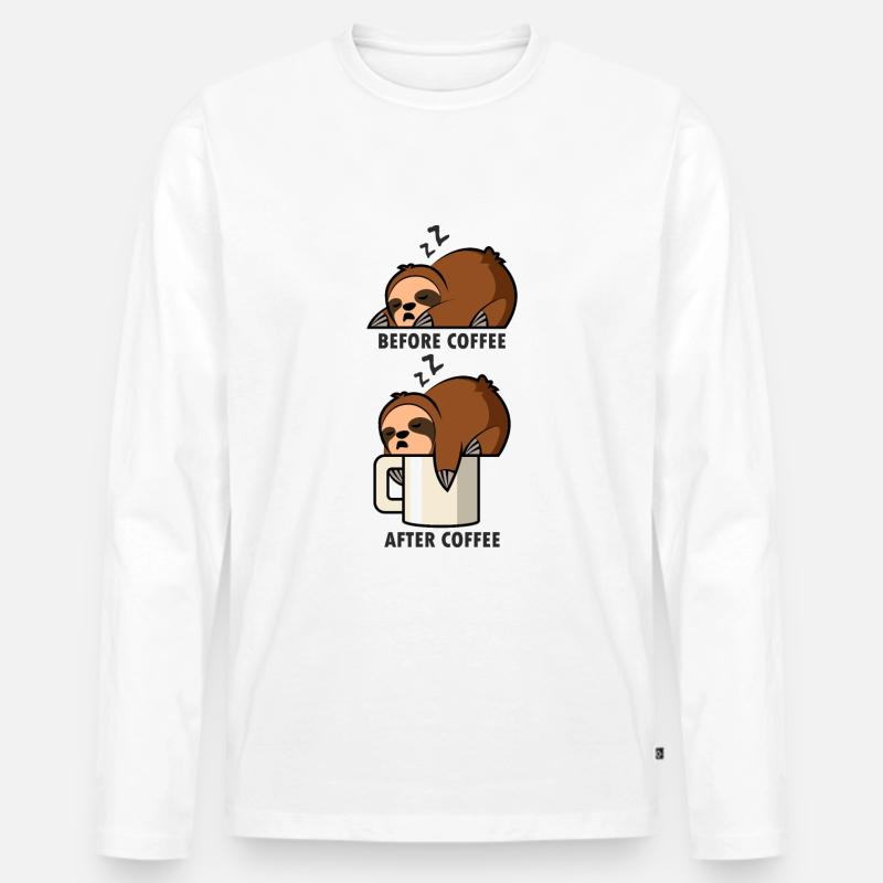Faultier Kaffee - Männer Premium Bio Langarmshirt - Weiß