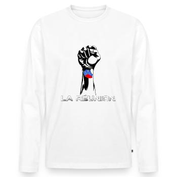 Poing Drapeau La réunion - T-shirt manches longues Premium bio Homme - blanc - Devant - Nico (187cm)