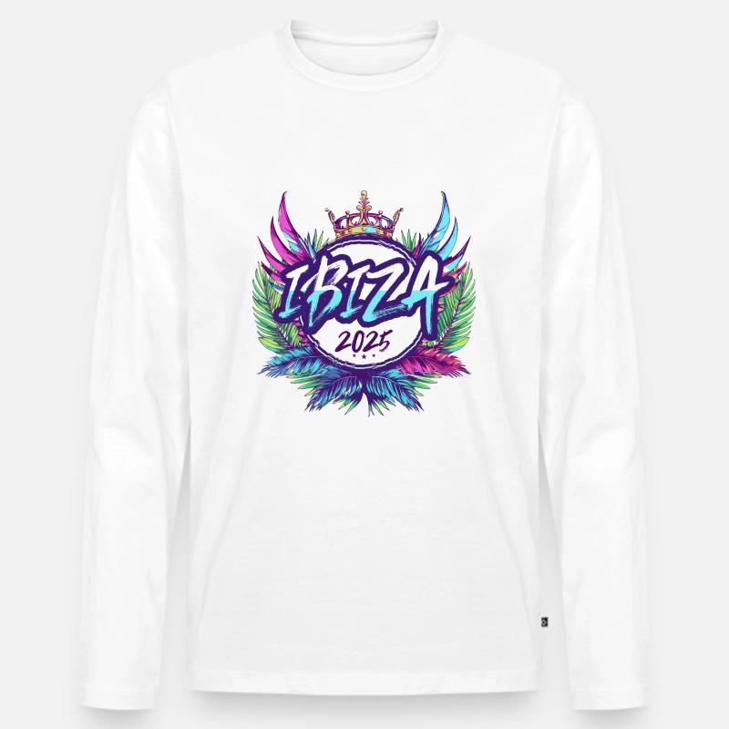 Ibiza 2025 Bunt - Männer Premium Bio Langarmshirt - Weiß