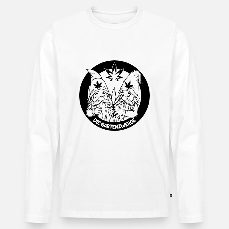 Kiffer Gartenzwerge mit Hanfblatt - Männer Premium Bio Langarmshirt - Weiß