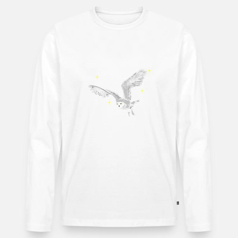 Hand gezeichnete Schneeeule mit Sternen - Männer Premium Bio Langarmshirt - undefined