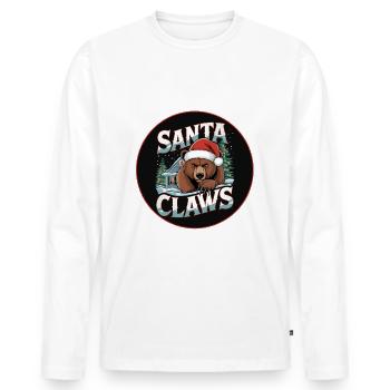 Santa Claws lustiger Grizzly mit Nikolausmütze - Männer Premium Bio Langarmshirt - Weiß - Vorne - Nico (187cm)