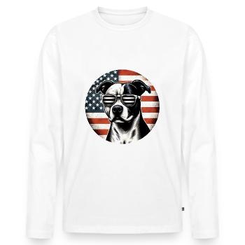 Staffordshire Terrier Staff with sunglasses - Men's Premium Organic Long Sleeve Shirt - white - Front - Nico (187cm)