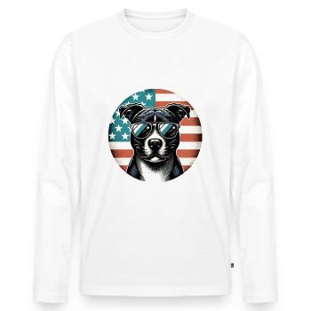 Staffordshire Terrier Staff with Sunglasses - Men's Premium Organic Long Sleeve Shirt - white - Front - Nico (187cm)