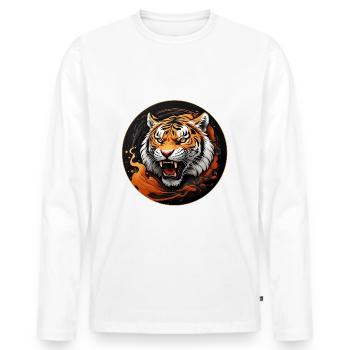 Tiger Portrait Big Cat Design Hissing Tiger - Men's Premium Organic Long Sleeve Shirt - white - Front - Nico (187cm)