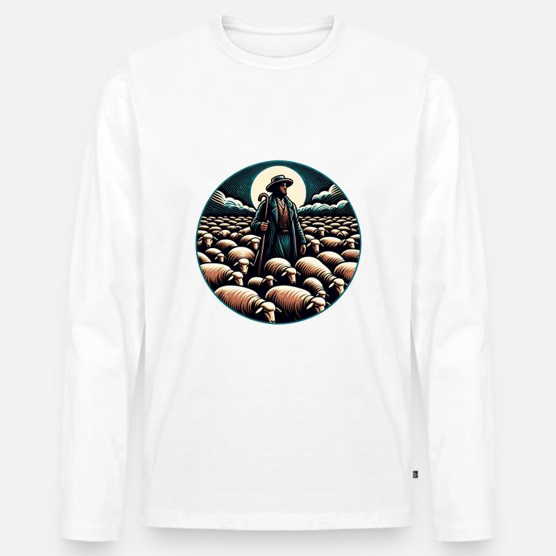Schäfer und Schafherde - Männer Premium Bio Langarmshirt - Weiß