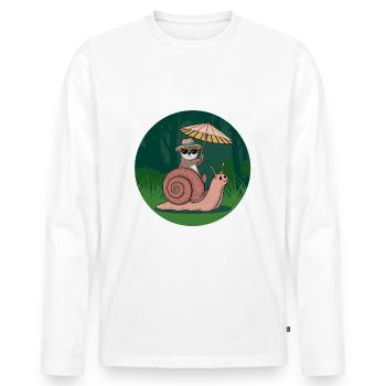 Drôle de loutre avec parasol assis sur l’escargot - T-shirt manches longues Premium bio Homme - blanc - Devant - Nico (187cm)