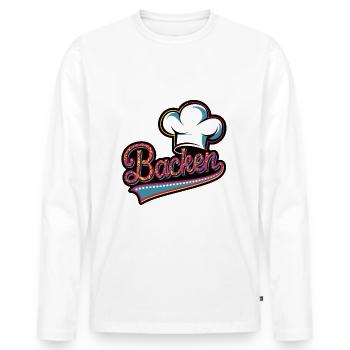 Backen mein Hobby - buntes Bäckermotiv - Männer Premium Bio Langarmshirt - Weiß - Vorne - Nico (187cm)