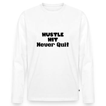 hustle hit never quit - Männer Premium Bio Langarmshirt - Weiß - Vorne - Nico (187cm)